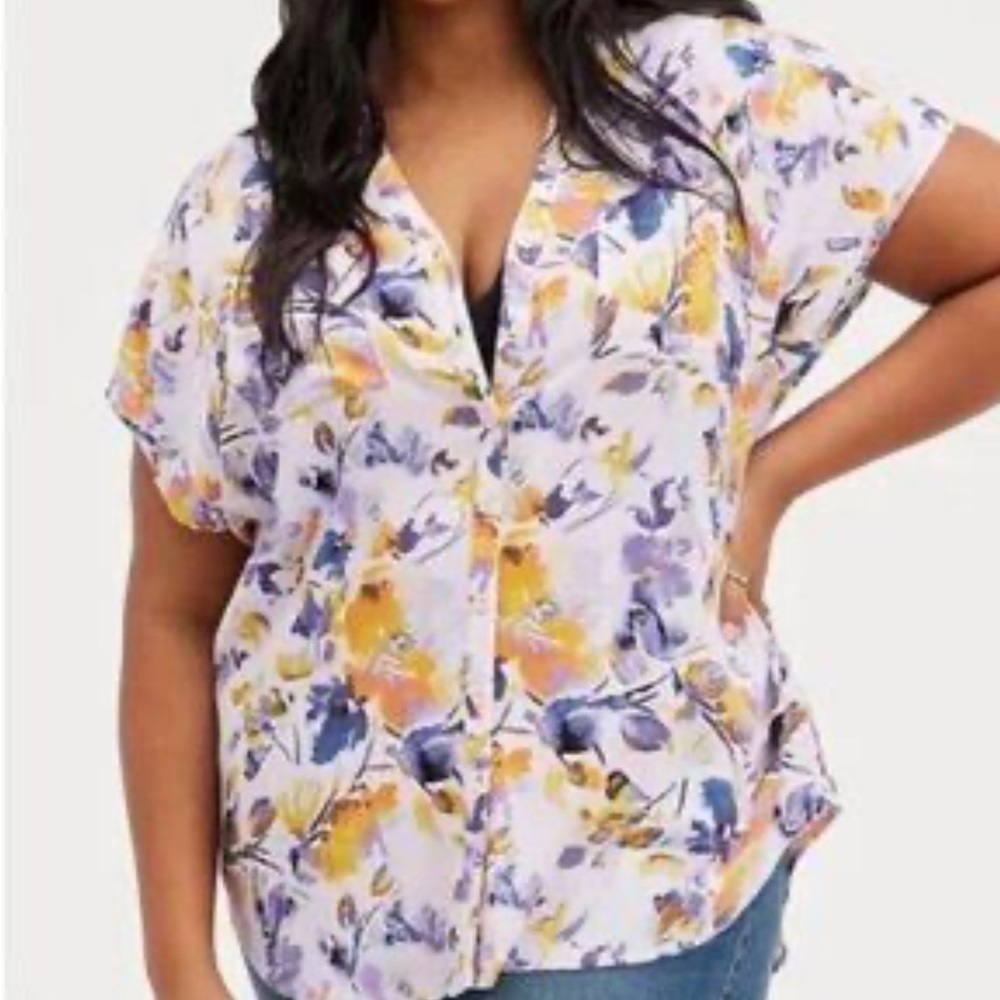 Torrid Yellow and Blue Floral Blouse